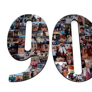 Number 90 90th Birthday 90th Anniversary Number Photo Collage 18&quot; Senior Night Jersey Number Graduation centerpiece Surprise Party Decor