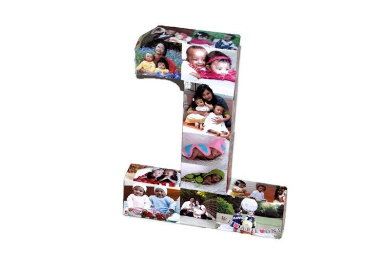 Baby/'s First Birthday Number 1 One 1st Wedding Anniversary Paper Gift 12 Photo Letter Number Picture Collage 360/' 3D Rare photo frame