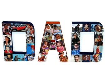 Fathers Day Gift Gift for dad Photo letter Collage with hand painted back and side and front with photos / 8" 3D pictures 360 Mom, Dad, Bro,