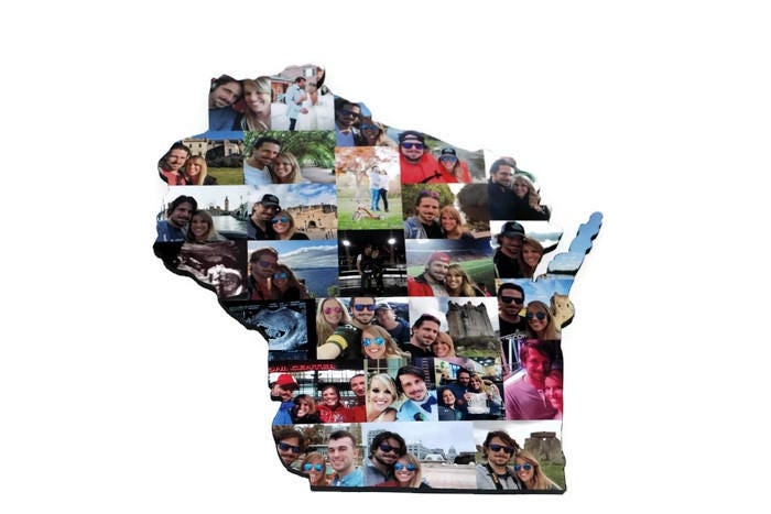 State of Wisconsin WI Wooden Custom State Collage with photos Gift College Moving Missing Home Alabama, Arizona, Georgia, Indiana, Kentucky