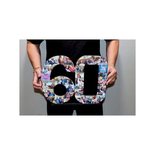 60th 75th Birthday Photo Collage, Large photo collage number, birthday number collage, number photo collage, photo collage in number shape,
