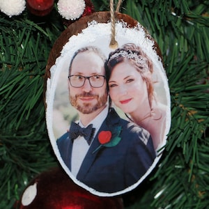 Wooden PHOTO Ornament | Custom Christmas Ornament | Our 1st Christmas - Wedding | Rustic Ornament | Wood Slice Ornament | CHRISTMAS TREE