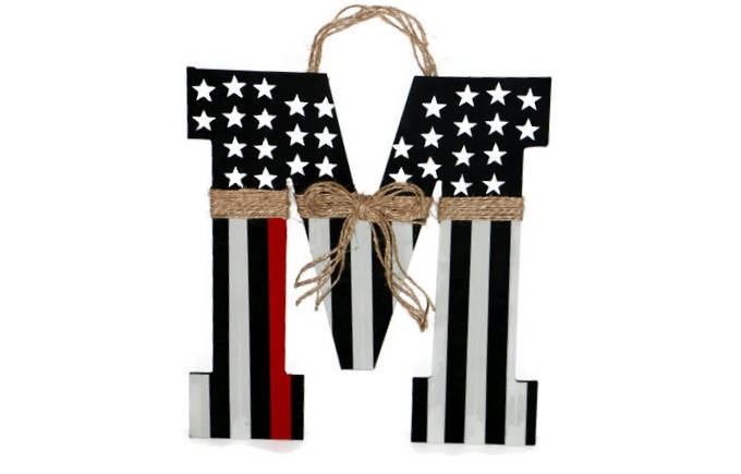 Thin Red Line Firefighter Fireman Thin Red Line Flag Letter Door