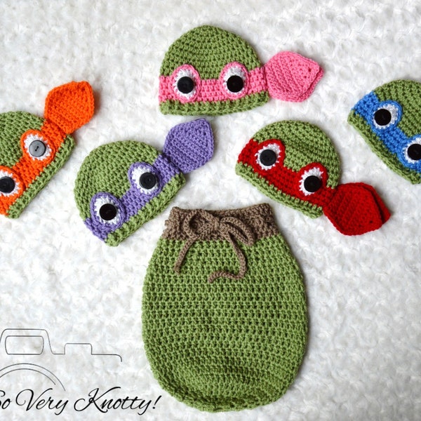 Ninja Turtle Hat and Swaddle Sack costume. Handmade Crochet costume, photo prop. Unisex.