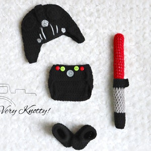 Star Wars Darth Vader Inspired Crochet Hat, Diaper Cover, Boots & Saber Handmade Crochet Hat-Crochet Beanie Set, Outfit, Costume, Photo Prop