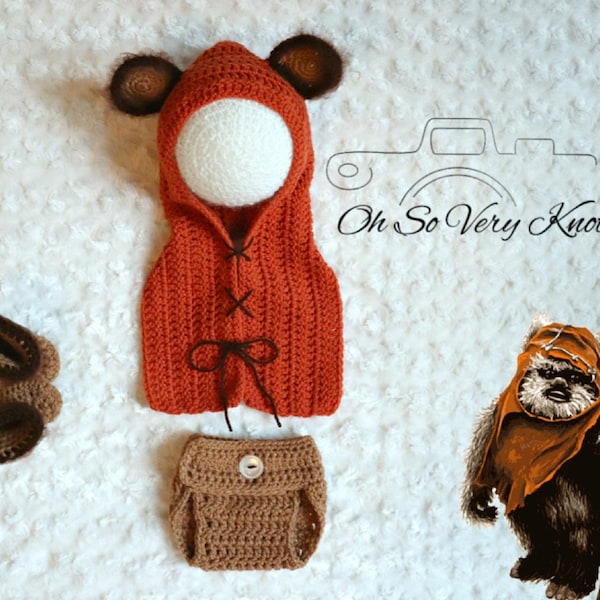 Baby Ewok Star Wars inspired Newborn Baby Photo Prop Handmade Crochet Costume. Girl version with bow available!