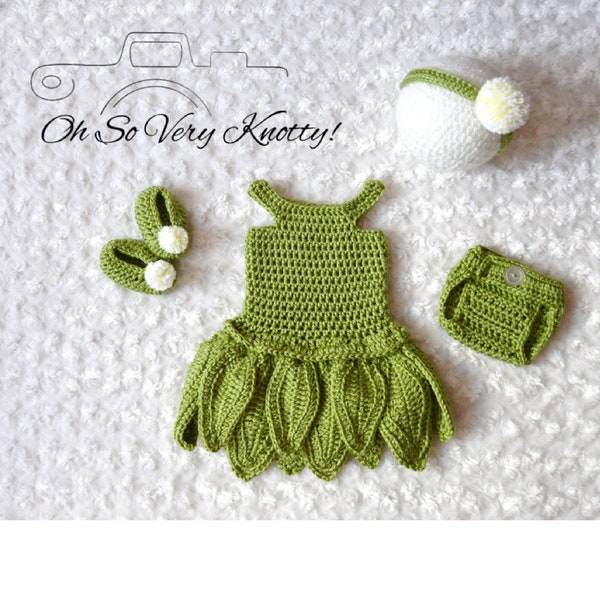 Disney's Fairy Tinkerbell inspired baby girl handmade crochet outfit. Also available w/ Wig. Diaper Cover & Wings sold separately.