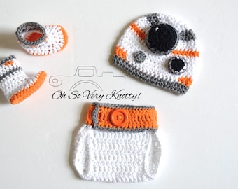Star Wars Baby BB-8 Droid Sphero Inspired Sci-Fi Crochet Hat & Diaper Cover Handmade Crochet  Hat-Crochet Beanie Set, Costume, Photo Prop.