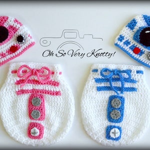 Star Wars R2D2 Droid inspired Handmade Crochet Newborn Baby Outfit/Photo Prop Hat and Swaddle Sack Costume. Also available in PINK & PURPLE!