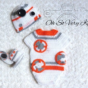 Star Wars BB8 Inspired Crochet Hat, Bodysuit & Boots Handmade Crochet Hat-Crochet Beanie Set, Outfit, Costume, Photo Prop