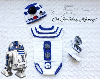 Star Wars R2D2 Inspired Crochet Hat, Bodysuit & Boots Handmade Crochet Hat-Crochet Beanie Set, Outfit, Costume, Photo Prop