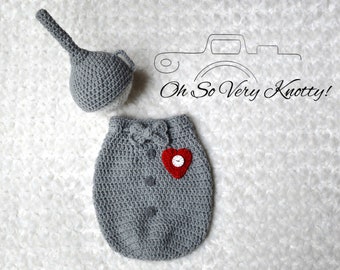 Wizard of Oz Inspired boy/girl TINMAN Funnel Hat & Swaddle Sack heart costume. Handmade Crochet photo prop.