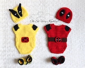 Wolverine / Deadpool Inspired Handmade Baby Crochet set Photo Prop. Bodysuit, hat & boots. Also available with LONG SLEEVES.