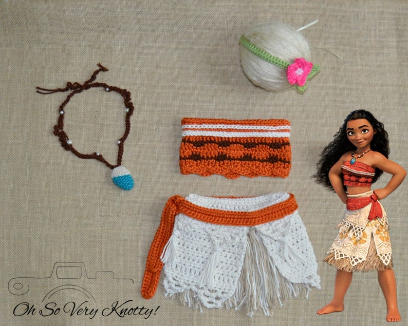 Disney's Moana-Inspired Outfit, Costume, Photo Prop, Newborn, Baby Moana Theme photo shoot, Crochet. SANDALS optional Moana & Maui image 9