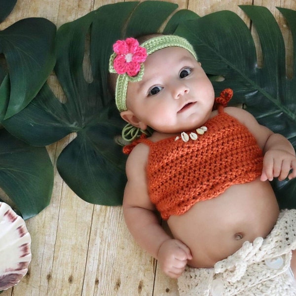 Disney's Moana Baby Outfit, Moana Costume, Photo Prop, Newborn, Baby Moana Theme photo shoot, Crochet Costume