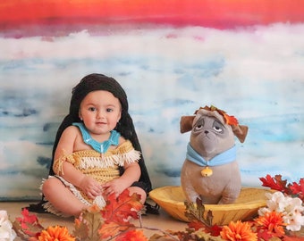 Disney Native American Princess Pocahontas Inspired Costume complete with  dress Arm cuffs also Sizes Newborn to 9-12m