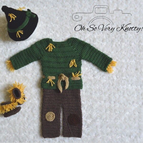 Wizard of Oz Inspired Scarecrow handmade crochet baby costumes. Celebrating the 80th ANNIVERSARY!