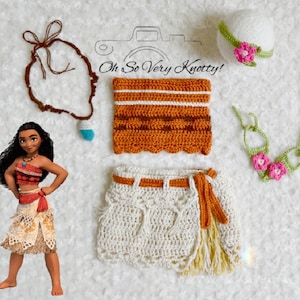 Disney's Moana-Inspired Outfit, Costume, Photo Prop, Newborn, Baby Moana Theme photo shoot, Crochet. SANDALS optional Moana & Maui image 1