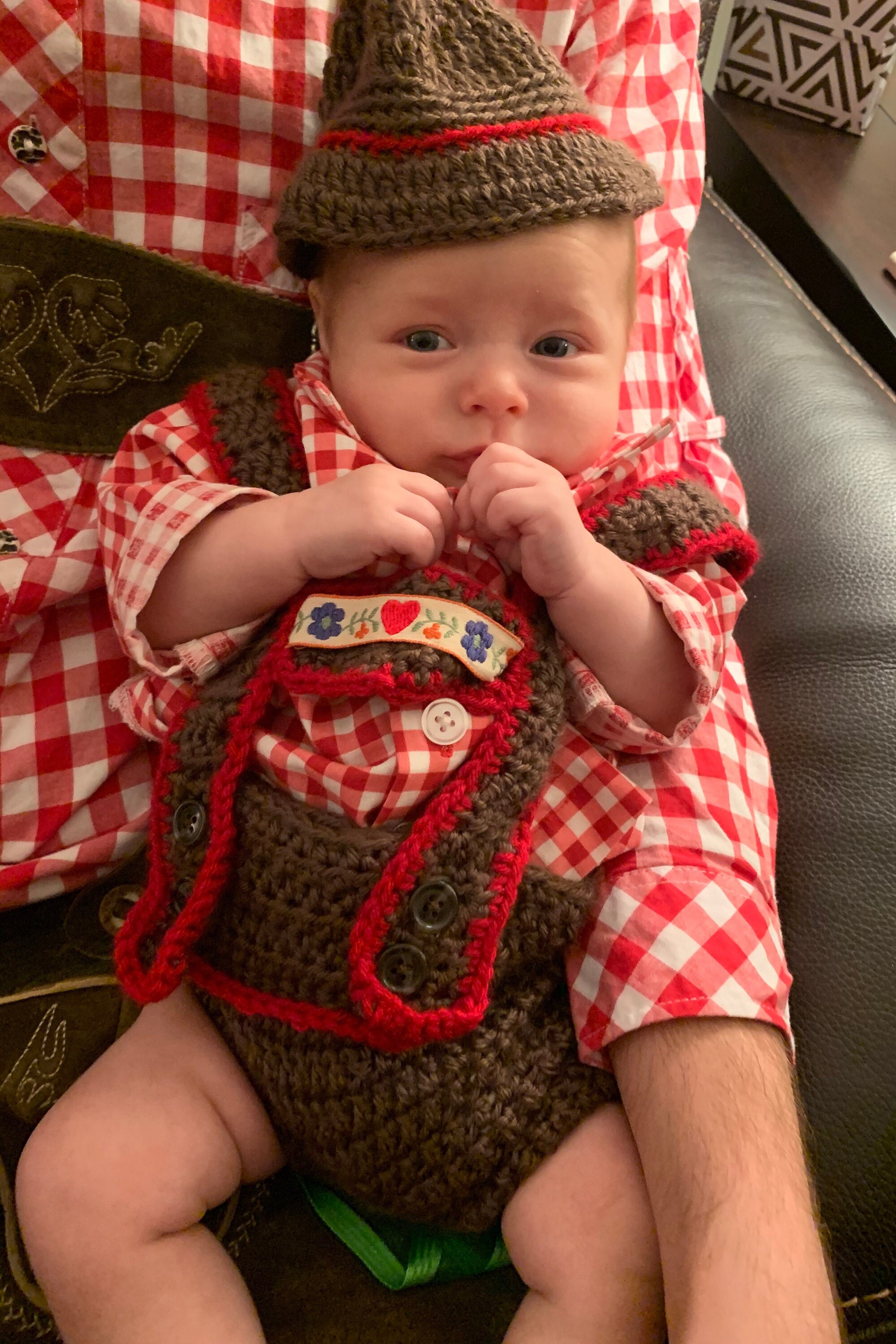 Handmade Lederhosen Crochet Baby Alpine Bavarian outfit Oktoberfest Costume Photo Prop. Available Newborn 0 3 m 3 6 m sizing