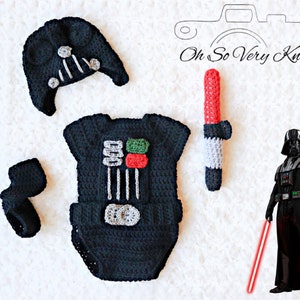 Star Wars Darth Vader Inspired Crochet Hat, Bodysuit, Boots & Saber Handmade Crochet Hat-Crochet Beanie Set, Outfit, Costume, Photo Prop