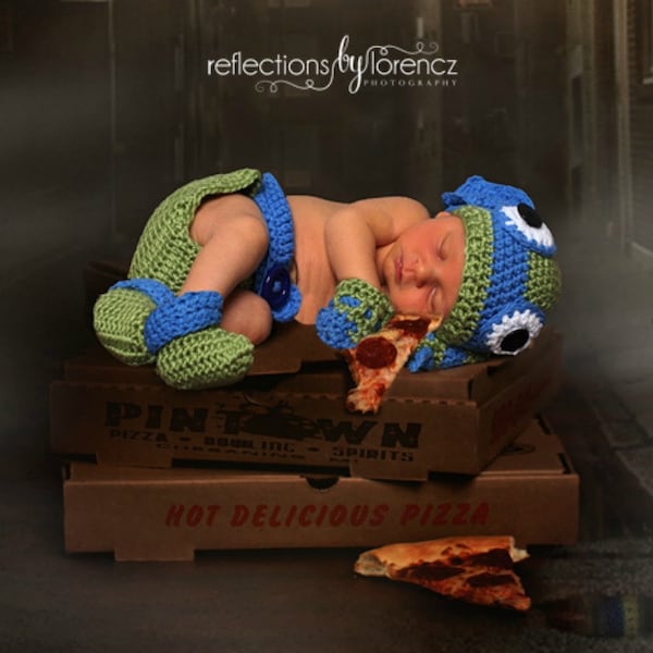 Ninja Turtles Handmade Inspired Ninja Turtles LEONARDO Blue Crochet Baby 2-6 Piece Sets. Photo Prop. Newborn to 12 month