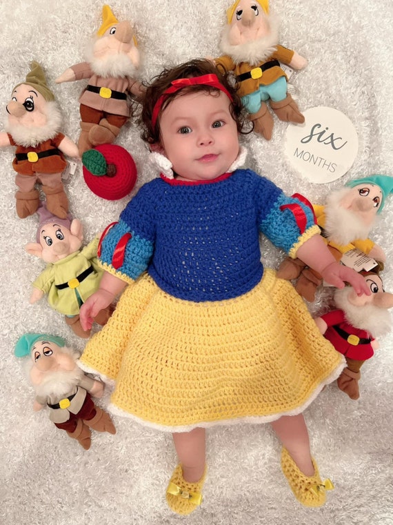 Traje de ganchillo para bebé inspirado en Blancanieves de la princesa de  Disney hecho a mano: vestido, diadema y Disfraz de bebé, accesorio