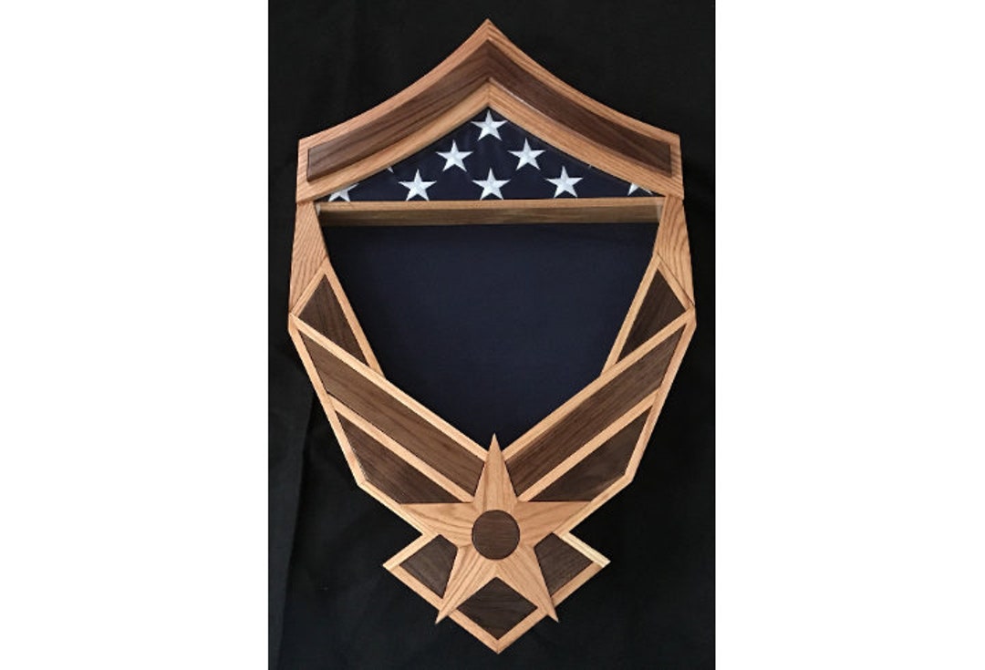 Handcrafted Air Force Shadow Box With Msgt Rank Chevron Natural Black