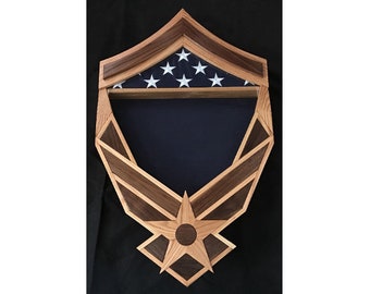 Handcrafted Air Force Shadow Box with MSgt Rank Chevron - Natural Black Walnut - Master Sergeant - Includes Flag!