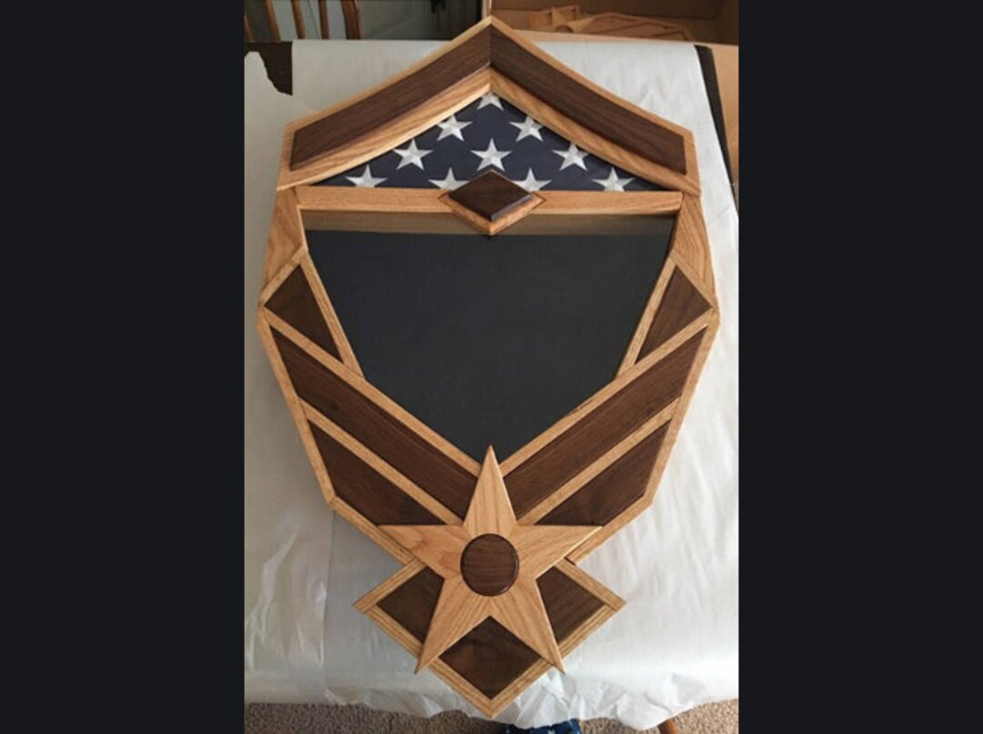 Handcrafted Air Force Shadow Box With Rank Chevron Black Walnut Msgt E7