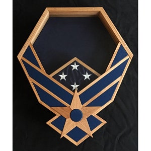 Air Force Shadow Box - Oak & Blue Inlays - Includes Flag!