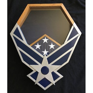 Handcrafted Air Force Shadow Box - Silver and Navy - includes flag!