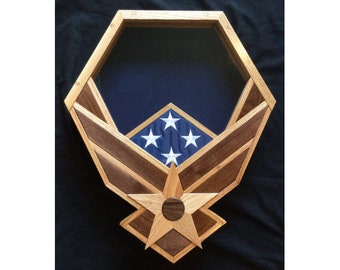 Handcrafted Air Force Shadow Box - Oak & Black Walnut - Includes Flag!!