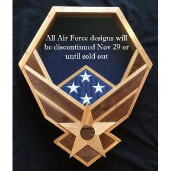 Handcrafted Air Force Shadow Box - Oak & Black Walnut - will be discontinued Nov 29 or when sold out