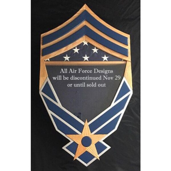 Handcrafted Air Force Shadow Box with Rank Chevron - Silver & Navy - will be discontinued Nov 29 or when sold out