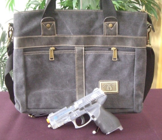 Large Semi Auto or Revolver Green Canvas Messenger Concealed Carry Bag Room for a Tablet or Laptop and More..an excellent choice for Men or Women!