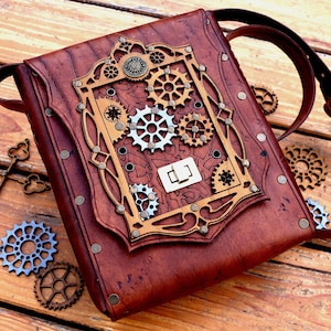 Shoulder leather bag &quot;Mechanist&quot; steampunk events original design larp fantasy