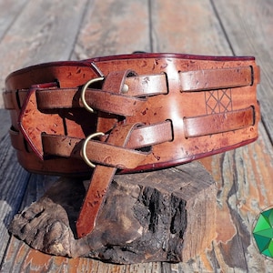 Double Belt "Wyrd " Handmade leather belt with Vikings motif.  Armor belt for medieval fantasy warrior costume for reenactment, LARP, GN.