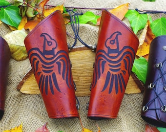 Archery Leather Armguard "Huginn & Muninn" - Larp, original cosplay, medieval event