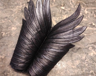 Swan Black feathers ( bracers pair ) Leather Wings  Cosplay, Larp, GN, Dark, Gothic event