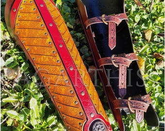 Leather Greaves "Ajace" LARP, original cosplay, medieval e Renaissance festival