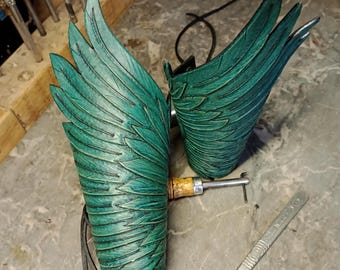 Swan Turquoise feathers ( bracers pair ) Leather Wings - GN, Larp, goth, fairy, pixie, alternative