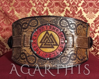 Broad belt "Valknut" - Belt with Aged Effect for Viking, Celtic, Larp