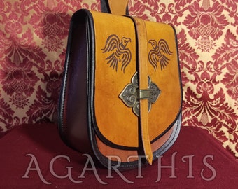 Riñonera de piel "Birka Raven" de auténtica piel italiana. Llévala contigo: riñonera medieval para disfraces históricos, recreaciones, LARP y juegos de rol.