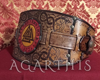 Broad belt "Valknut" -Medieval Belt Renaissance - Leather Belt with Aged Effect for Viking, Celtic, Larp
