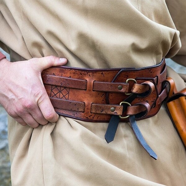 Double Leather Belt "Wyrd " Viking pagan medieval larp event