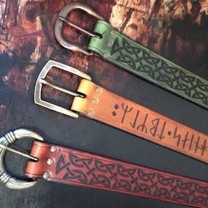 Single Leather Belt &quot;Runes&quot; For celtic, vikings, pagan events, LARP