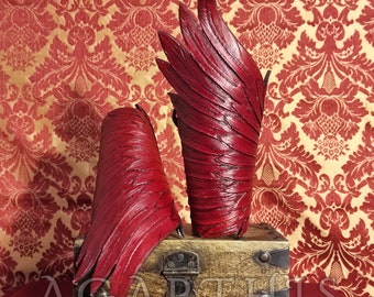 Swan Ruby Leather bracelet, arm protection with feathers, elven cosplay accessory costume GN larp unisex bracelet single piece of leather