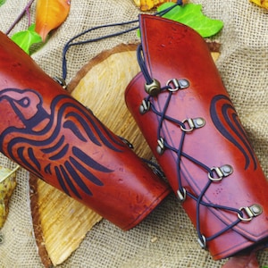 Archery Leather Armguard "Huginn & Muninn" - Larp, original cosplay, medieval event
