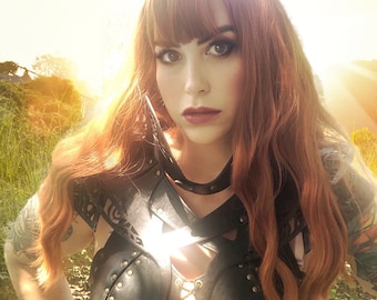 Female leather armor/corset "Black Artemis"  alternative, gothic, dark, pagan, vampire, steampunk, larp
