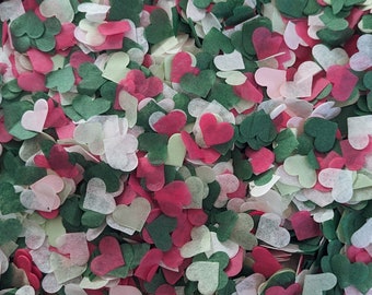 Biodegradable Wedding Confetti - Green, Pink & Ivory - Eco Friendly Tissue Paper Hearts - Party Decoration - 5 TO 100 HANDFULS